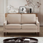 Modern Velvet Loveseat Sofa with Wooden Legs – Taupe / Black / Navy, 2-Person Use