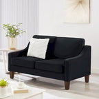 Modern Velvet Loveseat Sofa with Wooden Legs – Taupe / Black / Navy, 2-Person Use