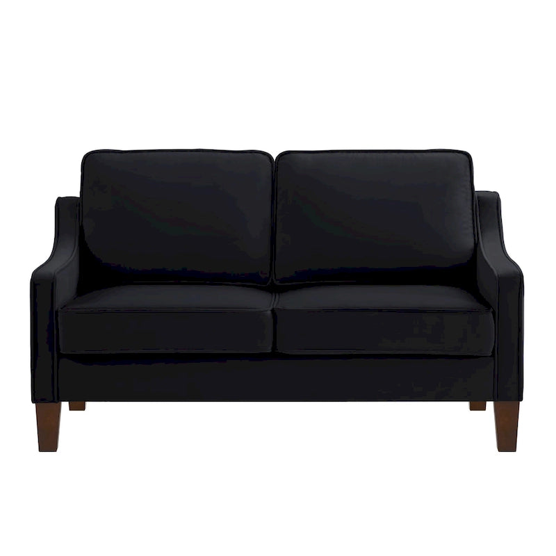 Modern Velvet Loveseat Sofa with Wooden Legs – Taupe / Black / Navy, 2-Person Use