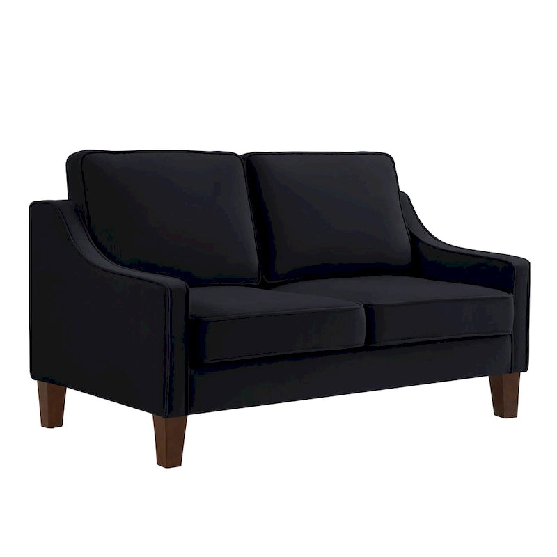 Modern Velvet Loveseat Sofa with Wooden Legs – Taupe / Black / Navy, 2-Person Use