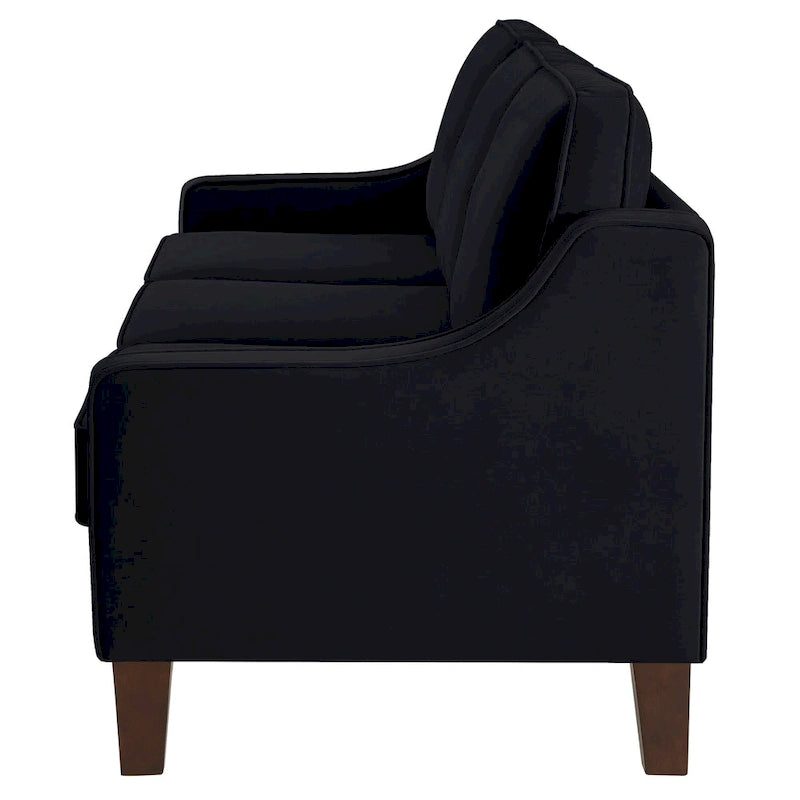 Modern Velvet Loveseat Sofa with Wooden Legs – Taupe / Black / Navy, 2-Person Use