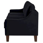 Modern Velvet Loveseat Sofa with Wooden Legs – Taupe / Black / Navy, 2-Person Use