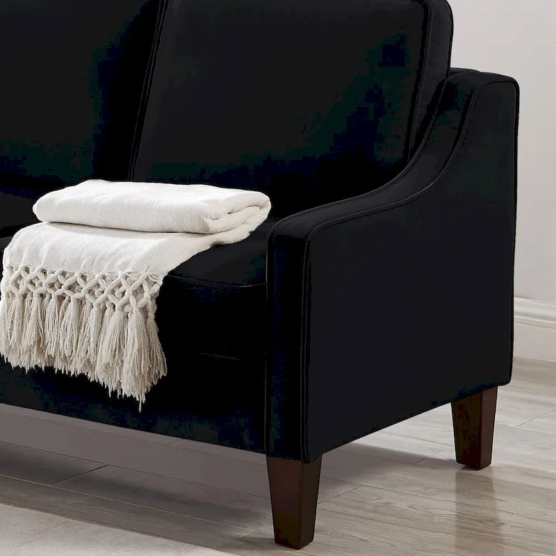 Modern Velvet Loveseat Sofa with Wooden Legs – Taupe / Black / Navy, 2-Person Use