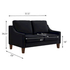 Modern Velvet Loveseat Sofa with Wooden Legs – Taupe / Black / Navy, 2-Person Use