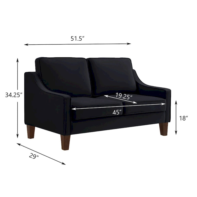 Modern Velvet Loveseat Sofa with Wooden Legs – Taupe / Black / Navy, 2-Person Use