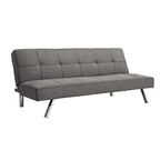 Metal Frame Linen Futon Sofa Bed with Reclining Backrest – Grey, 1-Person Use