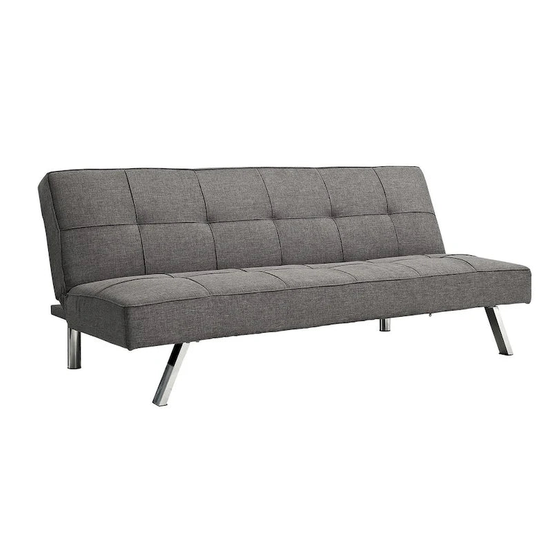 Metal Frame Linen Futon Sofa Bed with Reclining Backrest – Grey, 1-Person Use