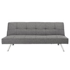 Metal Frame Linen Futon Sofa Bed with Reclining Backrest – Grey, 1-Person Use