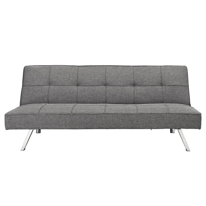 Metal Frame Linen Futon Sofa Bed with Reclining Backrest – Grey, 1-Person Use