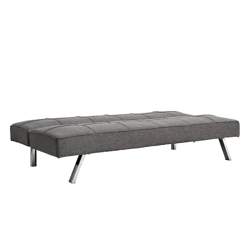 Metal Frame Linen Futon Sofa Bed with Reclining Backrest – Grey, 1-Person Use