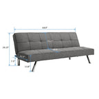 Metal Frame Linen Futon Sofa Bed with Reclining Backrest – Grey, 1-Person Use