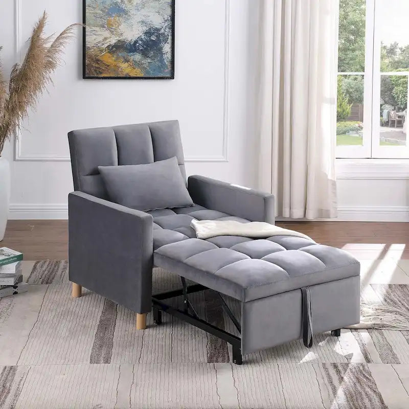 3-in-1 Convertible Sleeper Chair with Adjustable Backrest and Wheels – Grey / Multi-color / Black / Beige, 1-Person Use