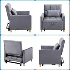 3-in-1 Convertible Sleeper Chair with Adjustable Backrest and Wheels – Grey / Multi-color / Black / Beige, 1-Person Use