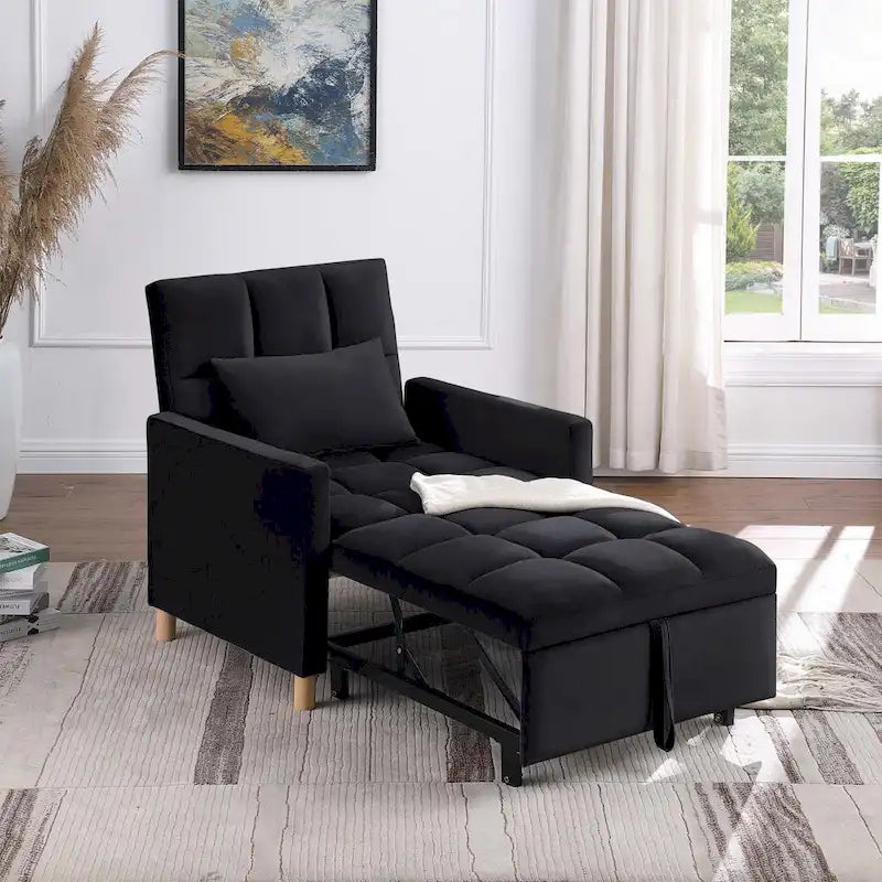 3-in-1 Convertible Sleeper Chair with Adjustable Backrest and Wheels – Grey / Multi-color / Black / Beige, 1-Person Use