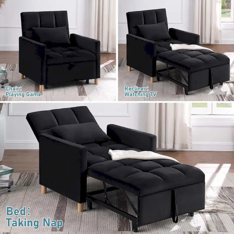3-in-1 Convertible Sleeper Chair with Adjustable Backrest and Wheels – Grey / Multi-color / Black / Beige, 1-Person Use