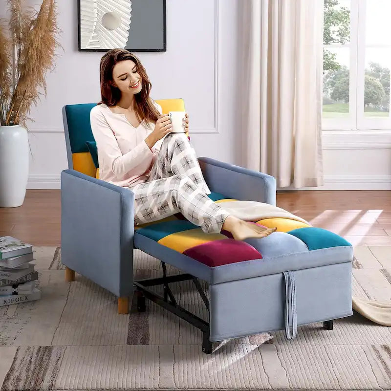 3-in-1 Convertible Sleeper Chair with Adjustable Backrest and Wheels – Grey / Multi-color / Black / Beige, 1-Person Use