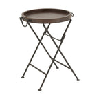 Foldable X-Frame Metal Accent Table with Round Tray Top and Wood Finish – Black, 1-Unit