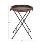 Foldable X-Frame Metal Accent Table with Round Tray Top and Wood Finish – Black, 1-Unit