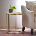 C-Shape Iron End Table with Faux Wood Top – White + Gold, 1-Unit