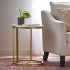 C-Shape Iron End Table with Faux Wood Top – White + Gold, 1-Unit