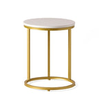 C-Shape Iron End Table with Faux Wood Top – White + Gold, 1-Unit