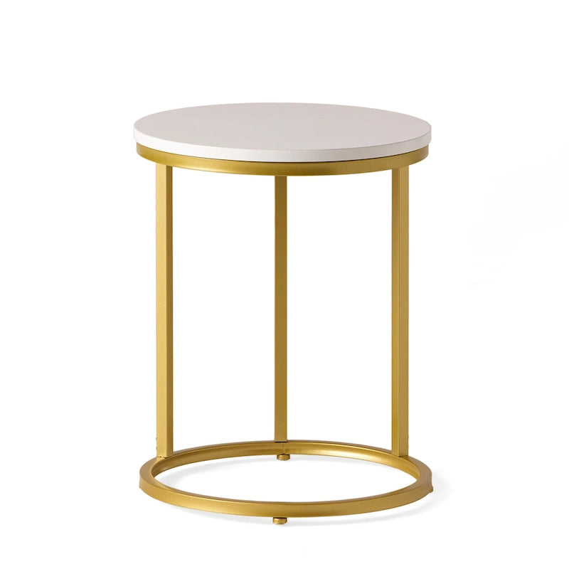 C-Shape Iron End Table with Faux Wood Top – White + Gold, 1-Unit