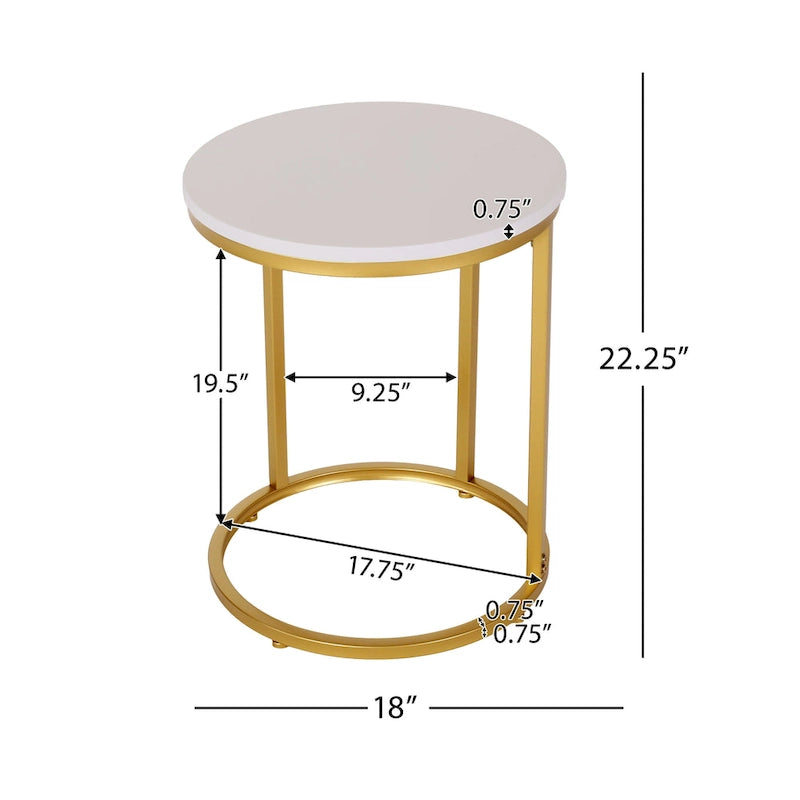 C-Shape Iron End Table with Faux Wood Top – White + Gold, 1-Unit