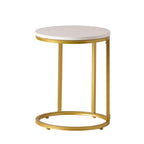 C-Shape Iron End Table with Faux Wood Top – White + Gold, 1-Unit