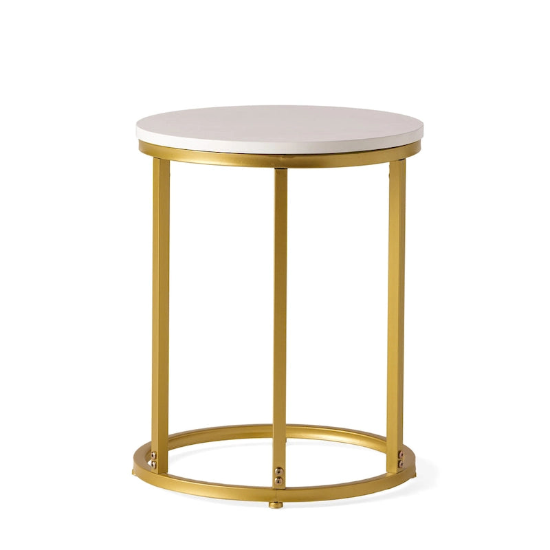 C-Shape Iron End Table with Faux Wood Top – White + Gold, 1-Unit
