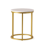 C-Shape Iron End Table with Faux Wood Top – White + Gold, 1-Unit