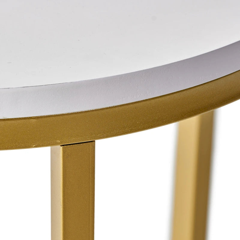 C-Shape Iron End Table with Faux Wood Top – White + Gold, 1-Unit
