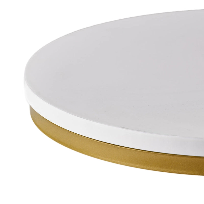 C-Shape Iron End Table with Faux Wood Top – White + Gold, 1-Unit