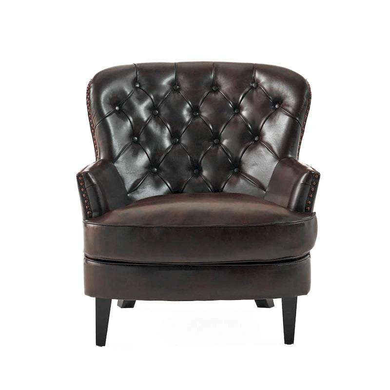 Oversized Bonded Leather Tufted Club Chair – Espresso, 1-Person Use