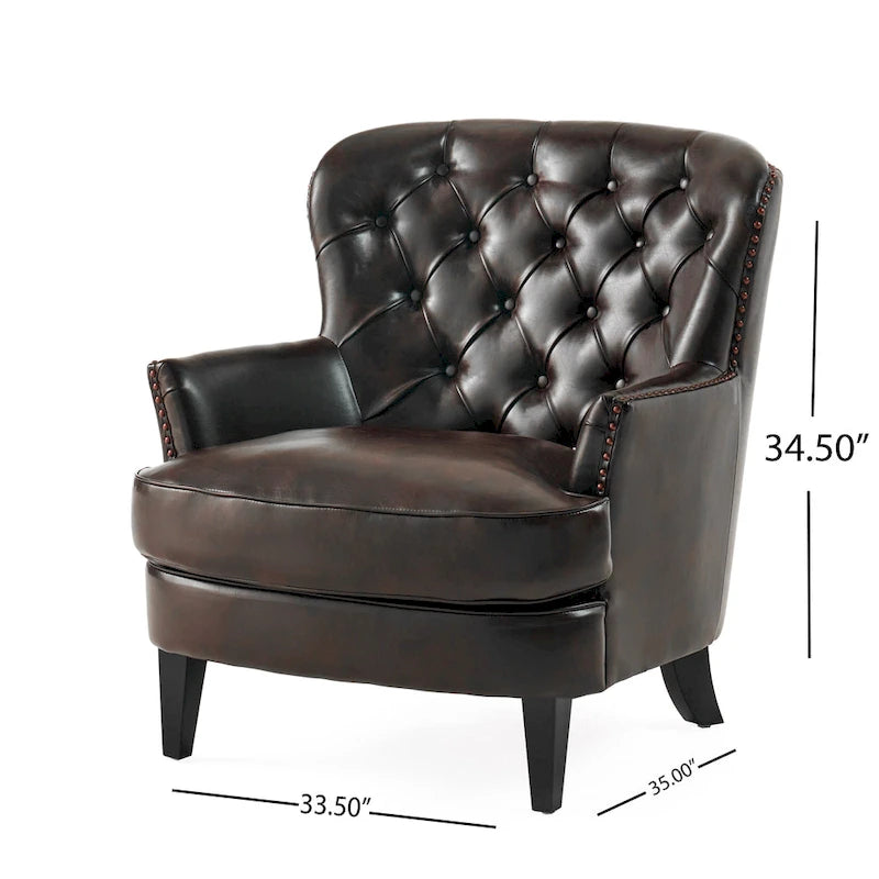 Oversized Bonded Leather Tufted Club Chair – Espresso, 1-Person Use