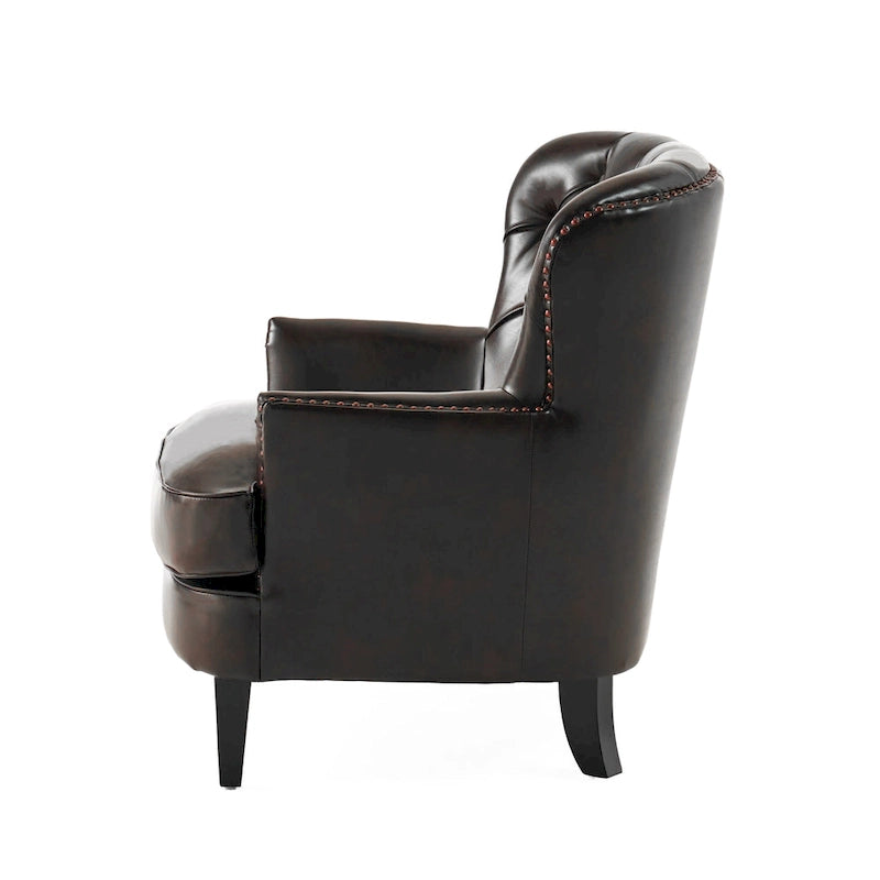 Oversized Bonded Leather Tufted Club Chair – Espresso, 1-Person Use