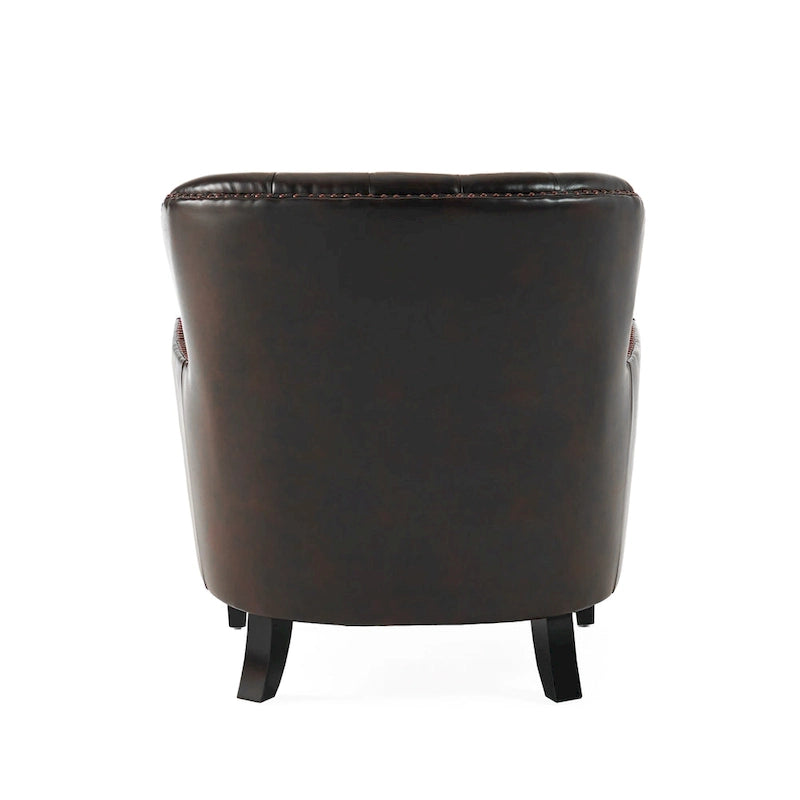Oversized Bonded Leather Tufted Club Chair – Espresso, 1-Person Use