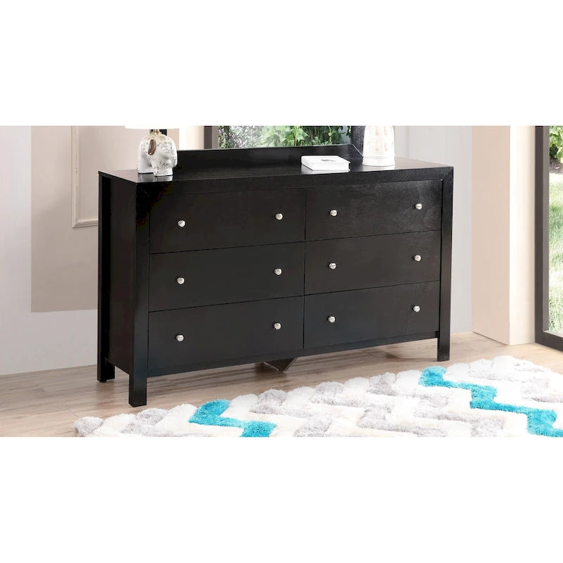 6-Drawer Transitional Dresser with Dovetail Construction – Cherry / Black / White / Grey, 1-Unit