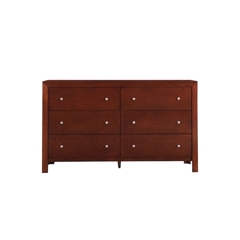 6-Drawer Transitional Dresser with Dovetail Construction – Cherry / Black / White / Grey, 1-Unit