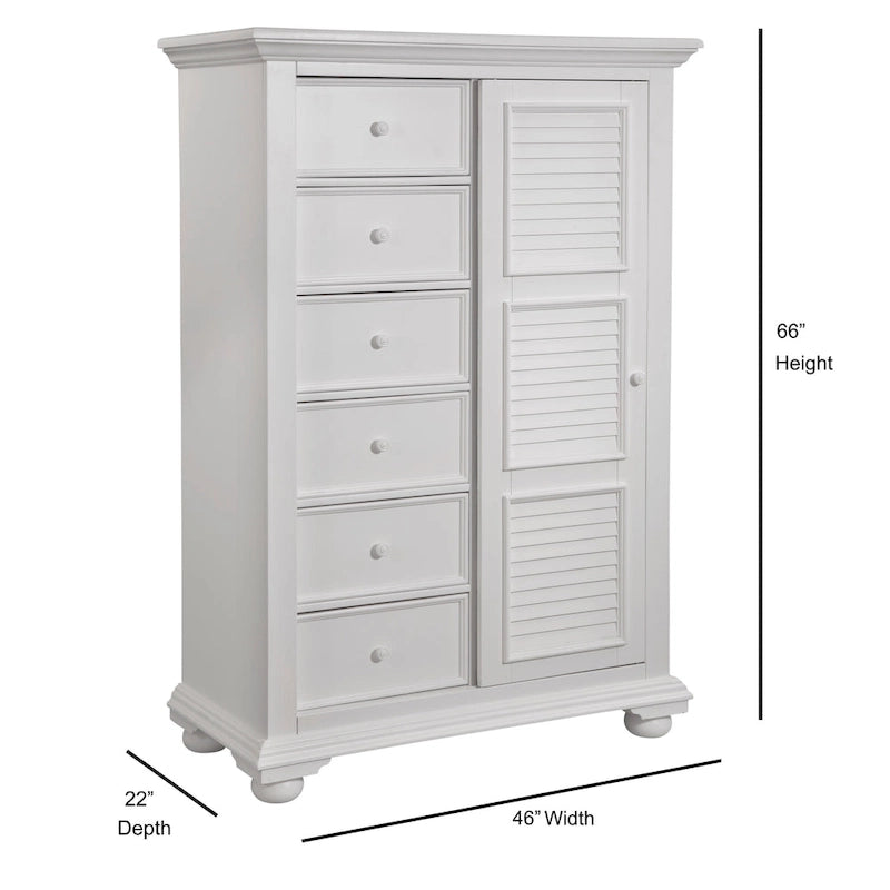 8-Drawer Gentleman's Chest with Sliding Louvered Door and Adjustable Shelves – Eggshell White, 1-Unit