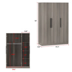 3-Door Wooden Wardrobe Armoire with 6 Storage Cubes and Hanging Rod – White / Grey Wood, 1-Unit