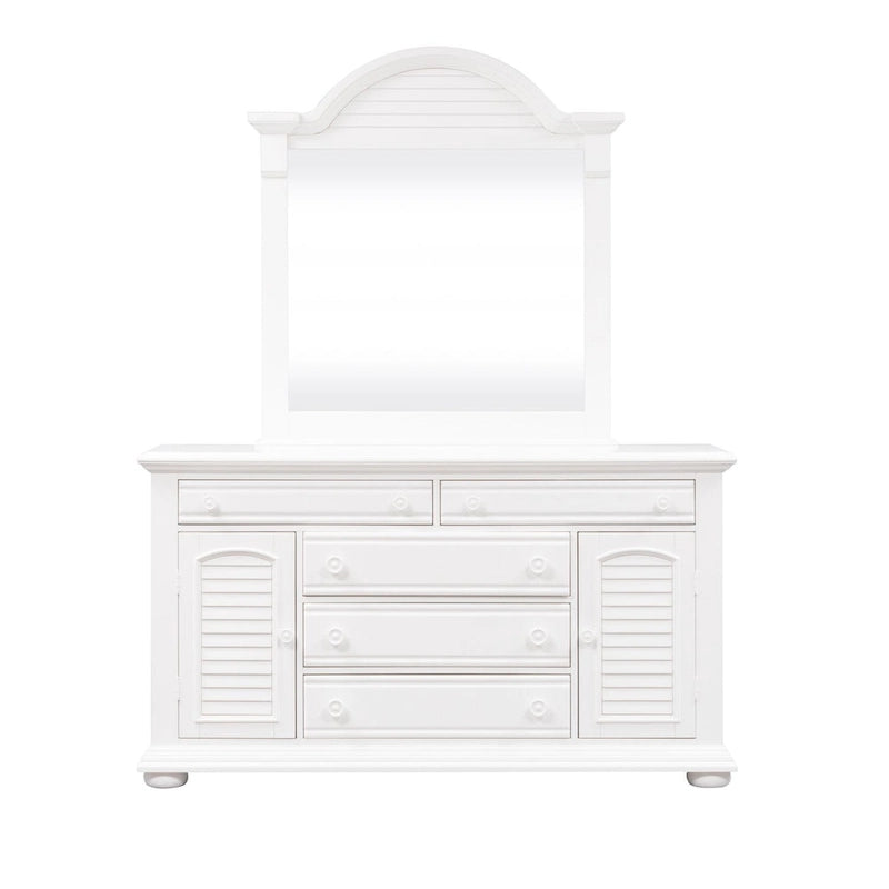 2-Door 5-Drawer Dresser with Louvered Panels and Wooden Knobs – Oyster White, 1-Unit
