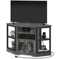 Farmhouse Corner TV Stand with Power Outlets, USB Ports and Mesh Soft-Close Doors – Grey Oak, Fits TVs up to 55", 1-Person Use