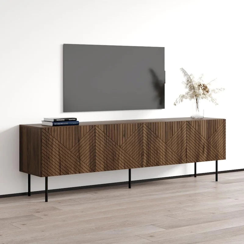 Art Deco Style TV Stand with Matte Finish for TVs up to 85" – Wood, 1-Person Use