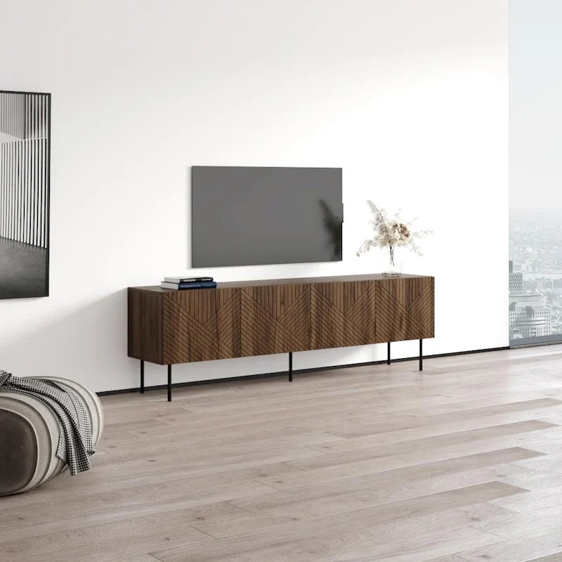 Art Deco Style TV Stand with Matte Finish for TVs up to 85" – Wood, 1-Person Use