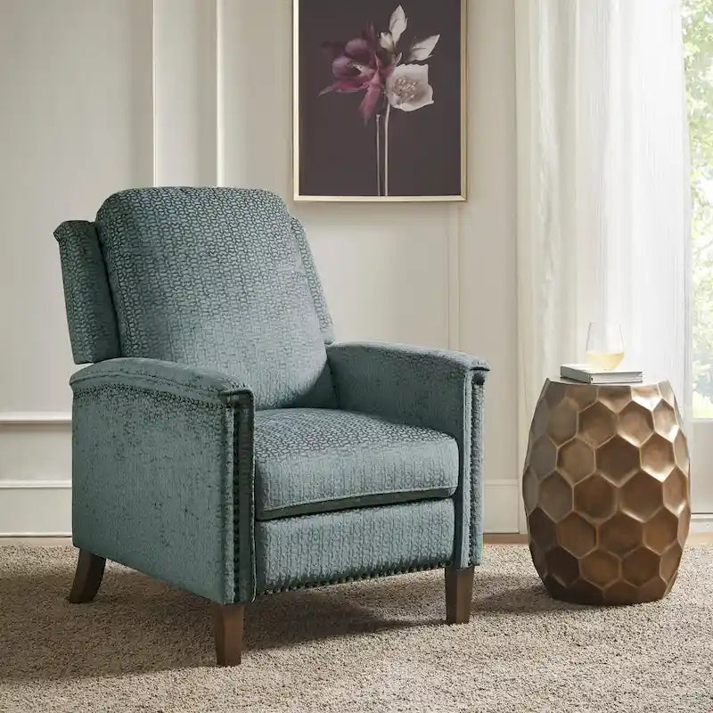 High-Back Push-Back Recliner Chair with Nailhead Trim – Grey, 1-Person Use
