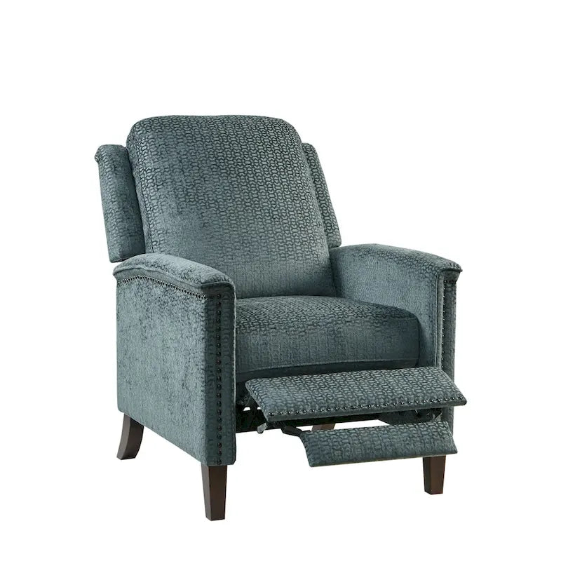High-Back Push-Back Recliner Chair with Nailhead Trim – Grey, 1-Person Use