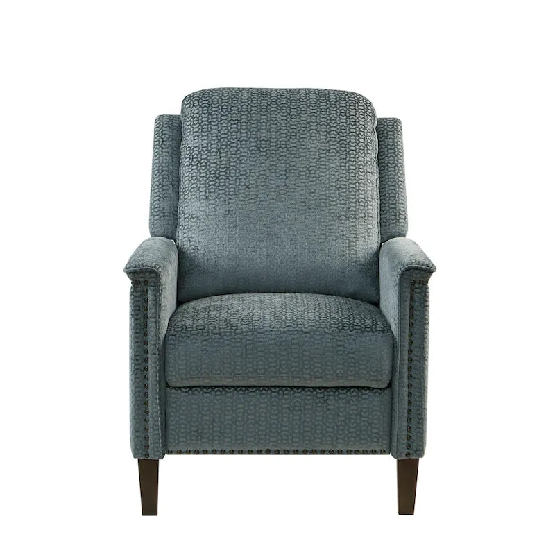 High-Back Push-Back Recliner Chair with Nailhead Trim – Grey, 1-Person Use