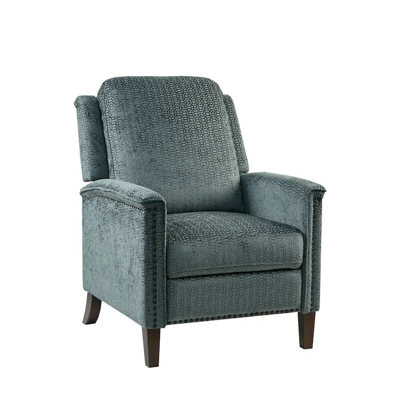 High-Back Push-Back Recliner Chair with Nailhead Trim – Grey, 1-Person Use