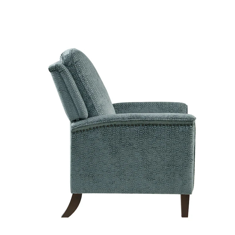 High-Back Push-Back Recliner Chair with Nailhead Trim – Grey, 1-Person Use