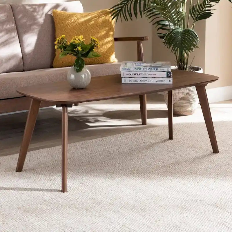 Mid-Century Modern Rubberwood Coffee Table with Angled Legs – Walnut, 1-Unit